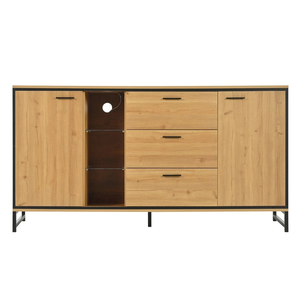 Credenza 3 Cassetti con Ripiani ¨C MINIMAL ¨C Nero e Legno, Design Moderno