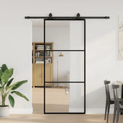 Porta Scorrevole con Ferramenta Nera 90x205 cm in Vetro ESG 3375782