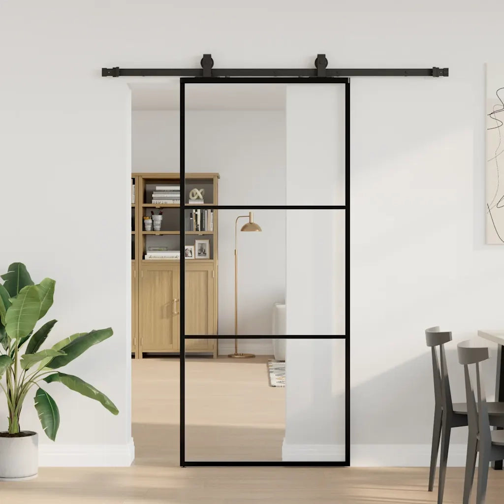 Porta Scorrevole con Ferramenta Nera 90x205 cm in Vetro ESG 3375782