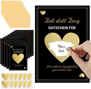 Set di buoni regalo da 12 - Carte regalo - Tempo al posto di cose - Disegno nero-oro - Idea di regalo per tempo condiviso - Stile elegante - Buoni regalo