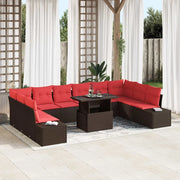 Set Divano da Giardino 11 pcs Marrone e Rosso polyrattan 3349260