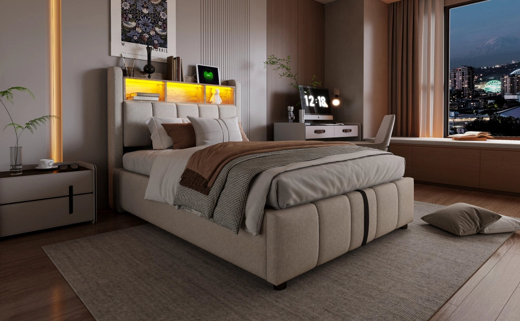 letto imbottito lino beige 90 x 200 cm