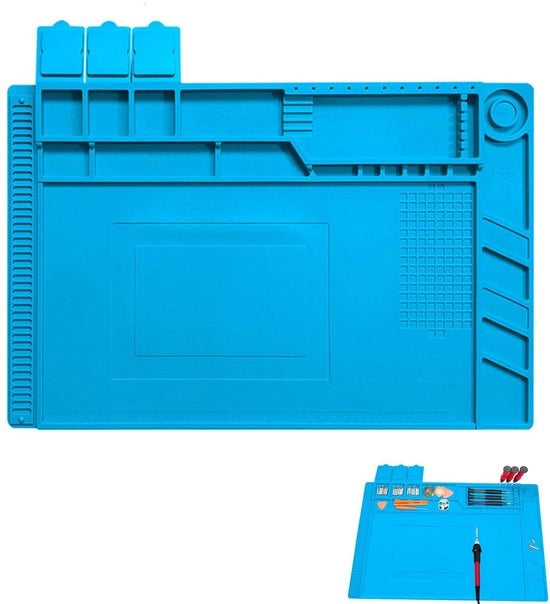 Matrice di saldatura magnetica - Materiale di riparazione per elettronica - Resistente al calore - Blu - Materiale di riparazione in silicio - Idoneo per elettronica - 45x45cm