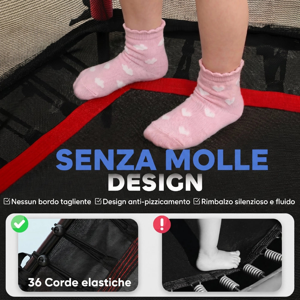 Tappeto Elastico per Bambini con Ingresso a Cerniera e Pali Imbottiti, ?163.5x190 cm, Rosso