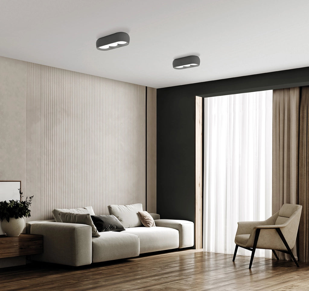 MYSIA lampada da Soffitto 3 Luci attacco GX53Grigia RAL 7039 in gesso 28x11cm
