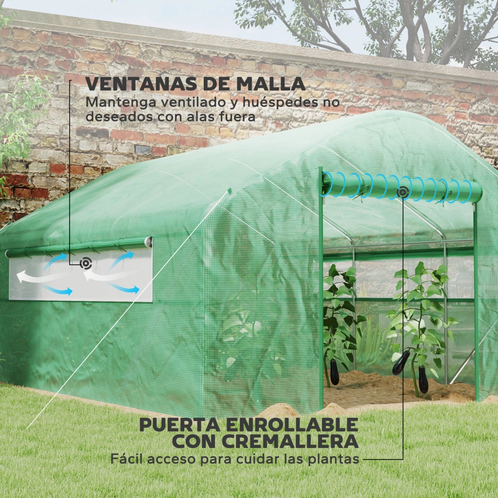 Serra da giardino 4x3x2 m ¨C Minimal ¨C verde con 2 finestre e porta a zip