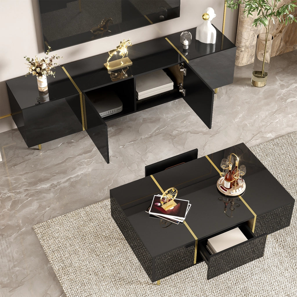 Set TV e tavolino moderno lucido nero - Zephmum