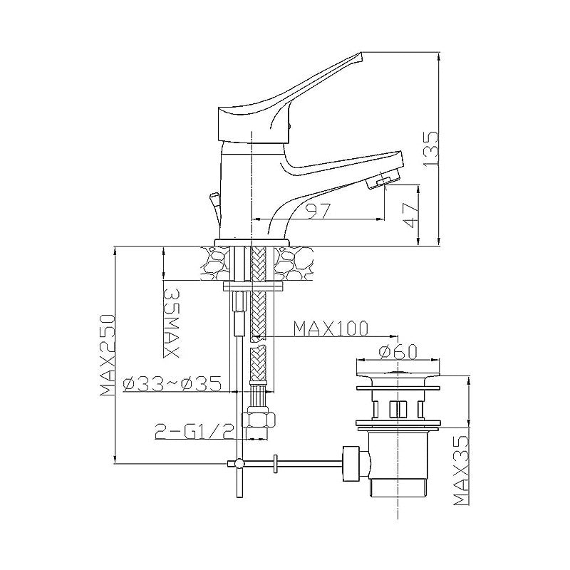 MISCELATORE LAVABO SEI con Attacco Piletta 1" 1/4
