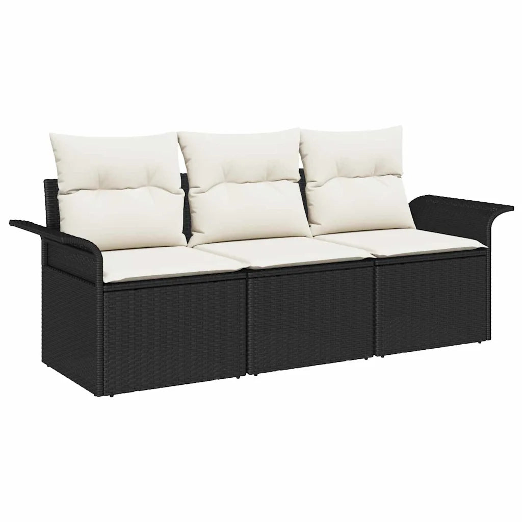Set di divani con cuscino 3 pcs Nero polyrattan