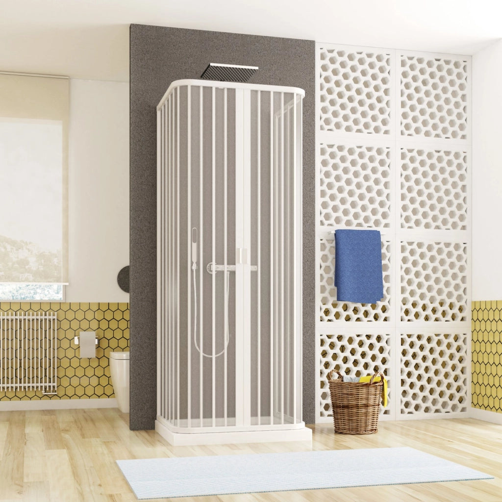 Box doccia tre lati soffietto, ingresso centrale pvc bianco h185cm Platra Retty Bianco,70x70x70 cm