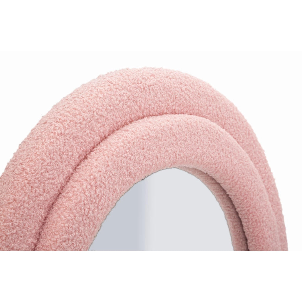 Specchio da parete Teddy wavy in bouclé rosa 67x166 cm
