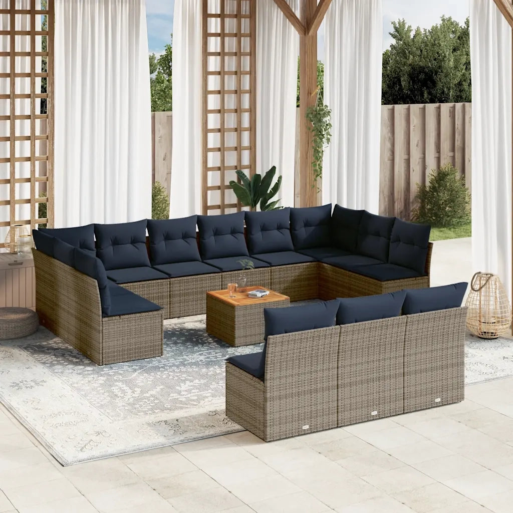 Set Divani da Giardino 14pz con Cuscini in Polyrattan Grigio 3256236