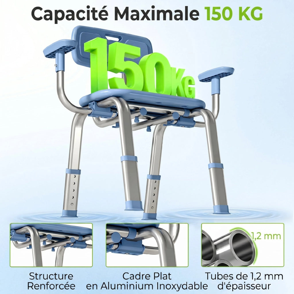Sedia da Doccia Ergonomica con Braccioli e Schienale ¨C Xylo ¨C Altezza Regolabile Blu
