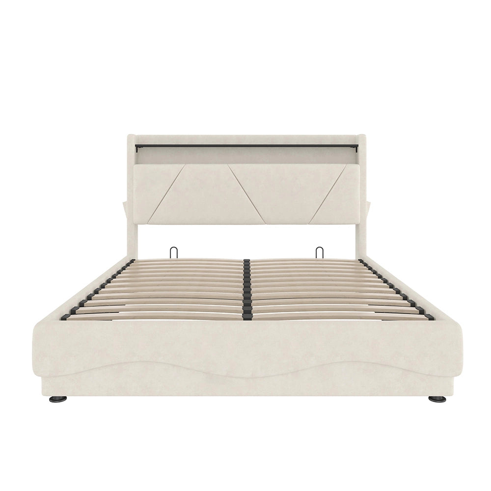 Letto 160x200cm imbottito - Xylo - LED USB ripostiglio idraulico