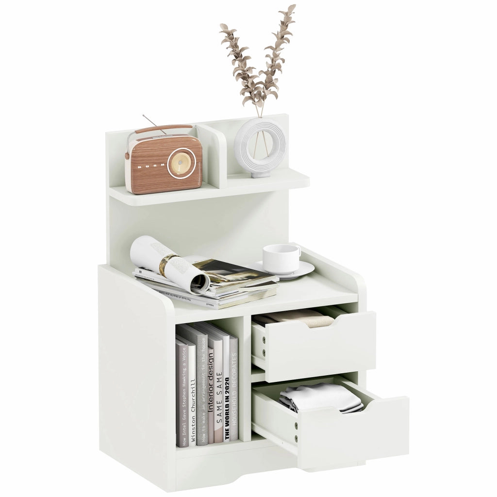 Comodino con 2 cassetti e scaffale ¨C Minimal ¨C Legno bianco
