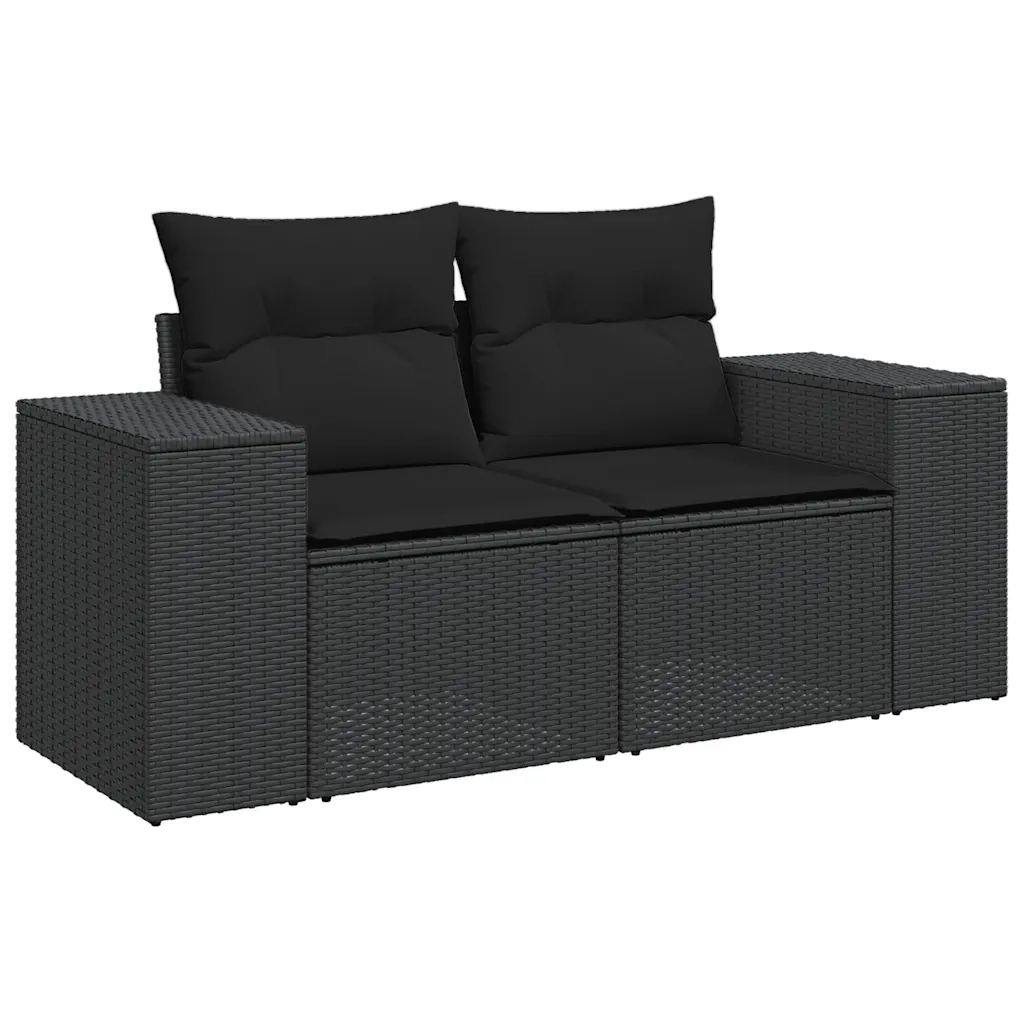 Set Divani Giardino 10pz con Cuscini Nero in Polyrattan Acacia 3327415