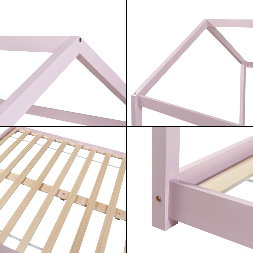 Letto per Cameretta Cerro a Forma di Casetta 120 x 200 cm Rosa [en.casa]