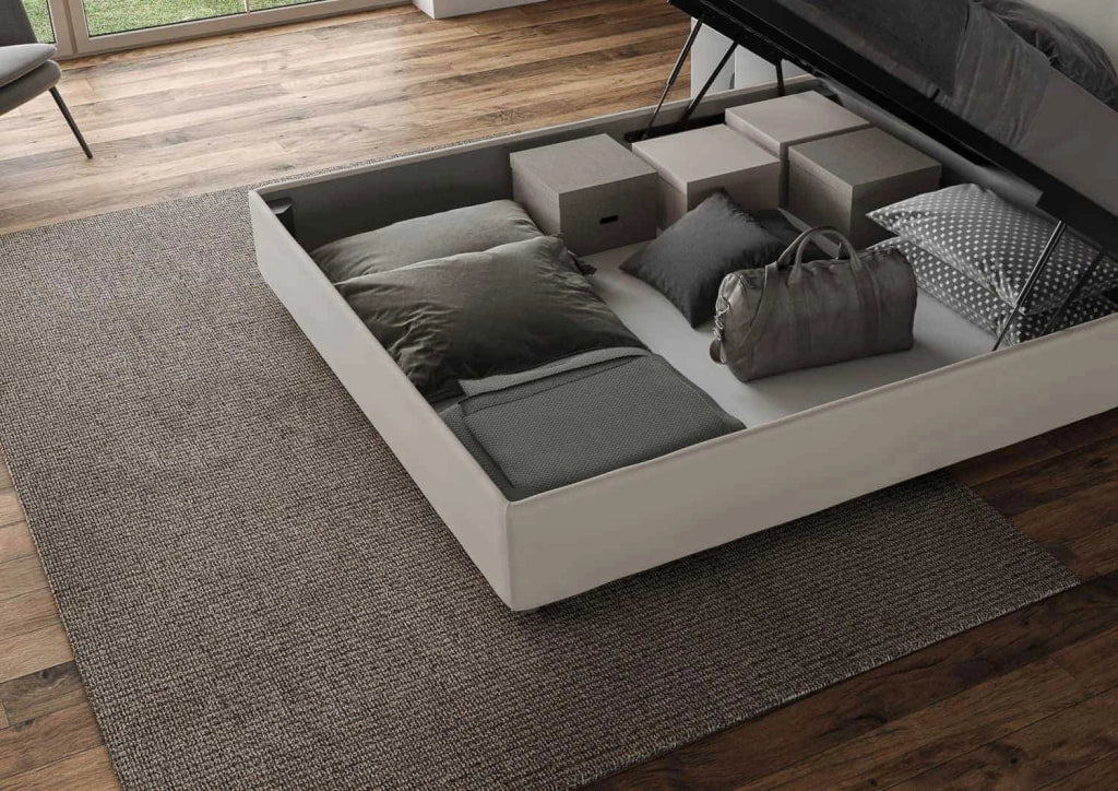 BS COM Letto queen size contenitore imbottito 150x210 similpelle tortora