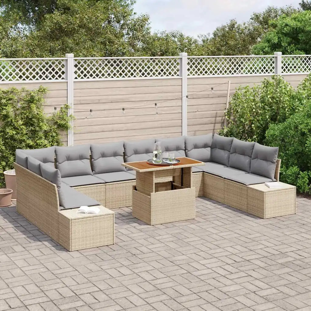 Set Divano da Giardino con cuscino 11 pcs Beige e grigio
