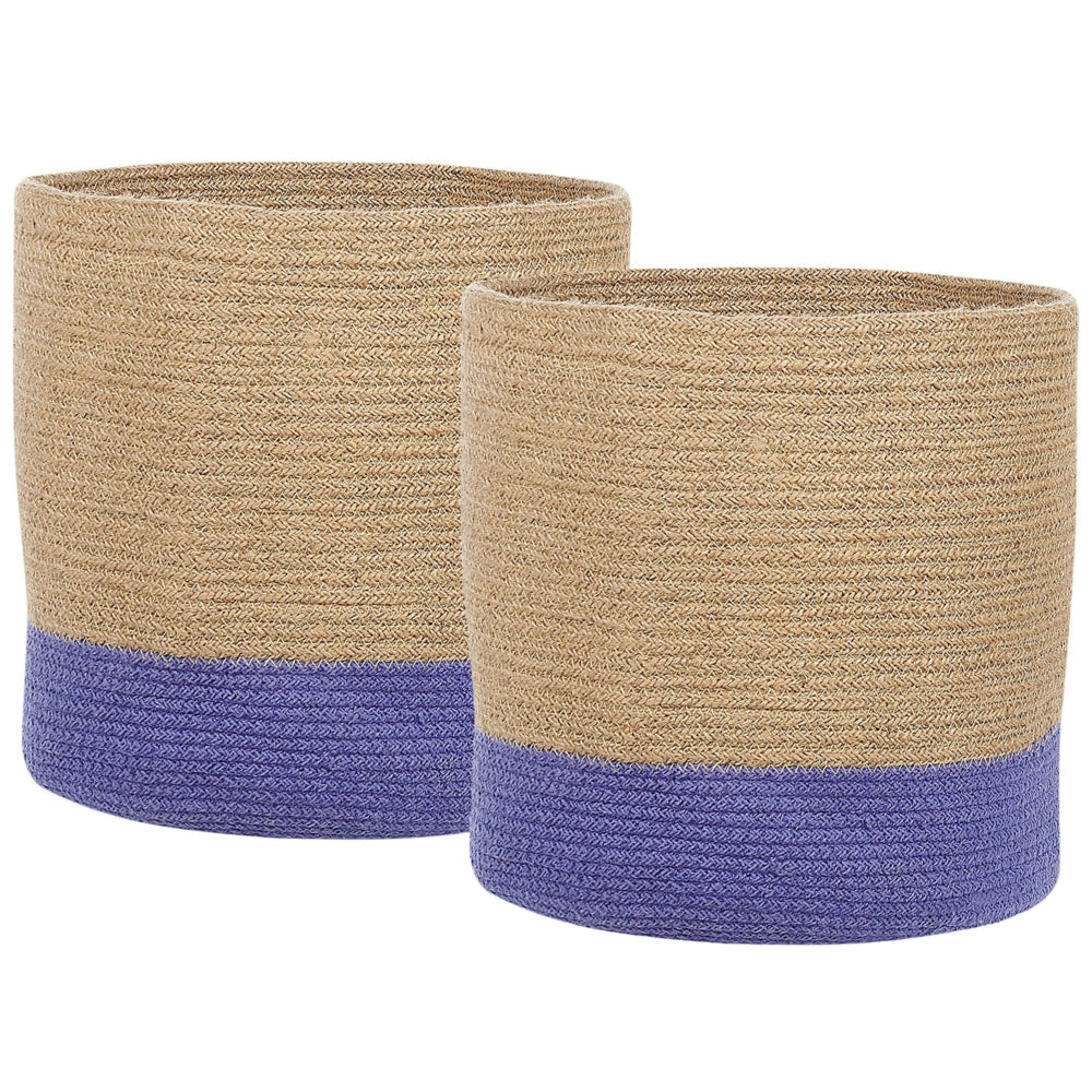Set di 2 cesti in cotone beige e viola boho interno esterno