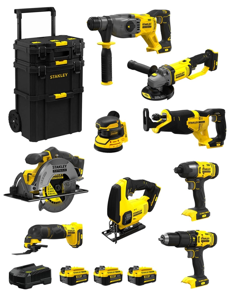 STANLEY FatMax Kit SVK901 (SFMCH900+SFMCG400+SFMCD711+SFMCF800+SFMCS500 +SFMCS600+SFMCW220+SFMCS300+SFMCE500+ 3 x 4,0Ah + Caddy)