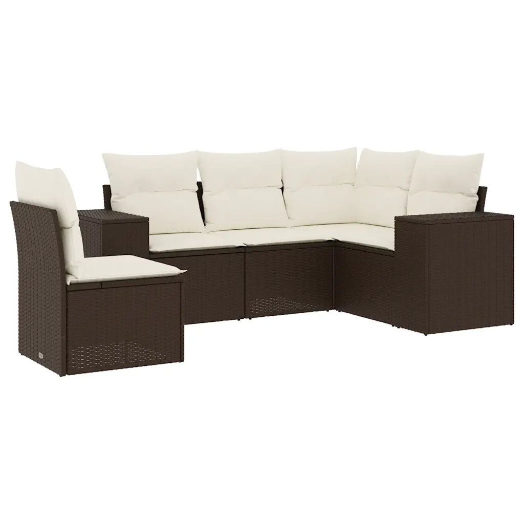 Set Divano da Giardino 5 pz con Cuscini Marrone in Polyrattan 3254910