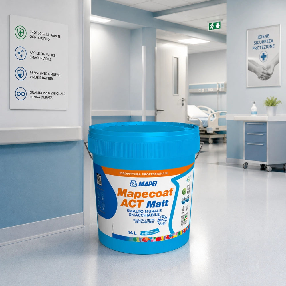 Mapei mapecoat act matt 14 l smalto murale interni smacchiabile anti muffa