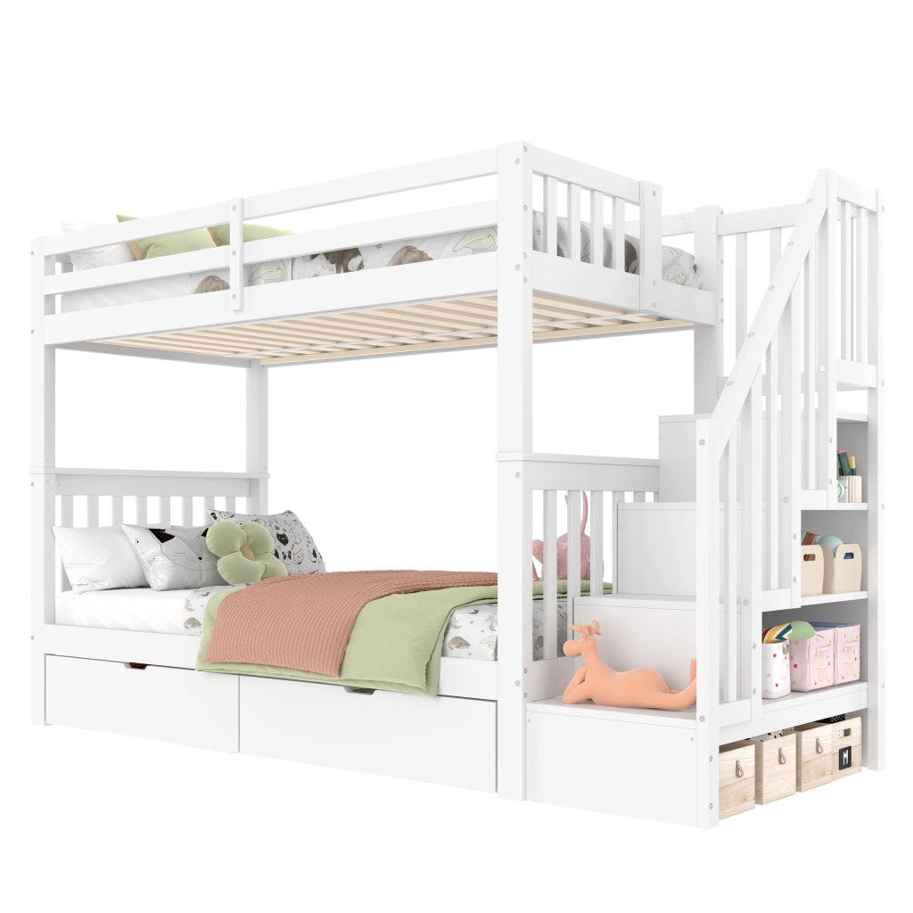 Letto a Castello con Scala e Cassetti ¨C MINIMAL ¨C Bianco 90x200