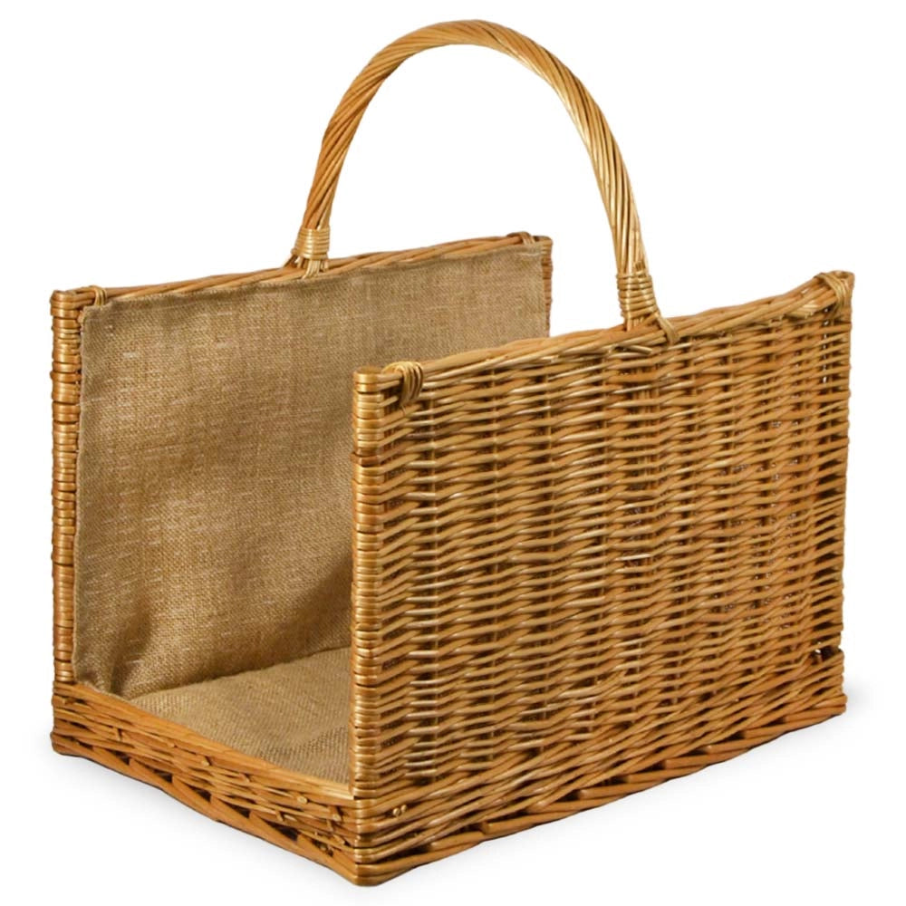Cesta contenitore portalegna grande aperta in vimini con juta cm 51 x 35 x h 35