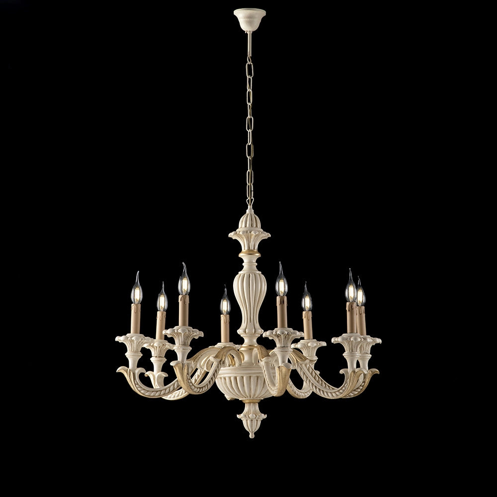 Leonardo Lampadario in legno avorio e foglia oro 6 luci 130 Ø74 BL180-6-AV