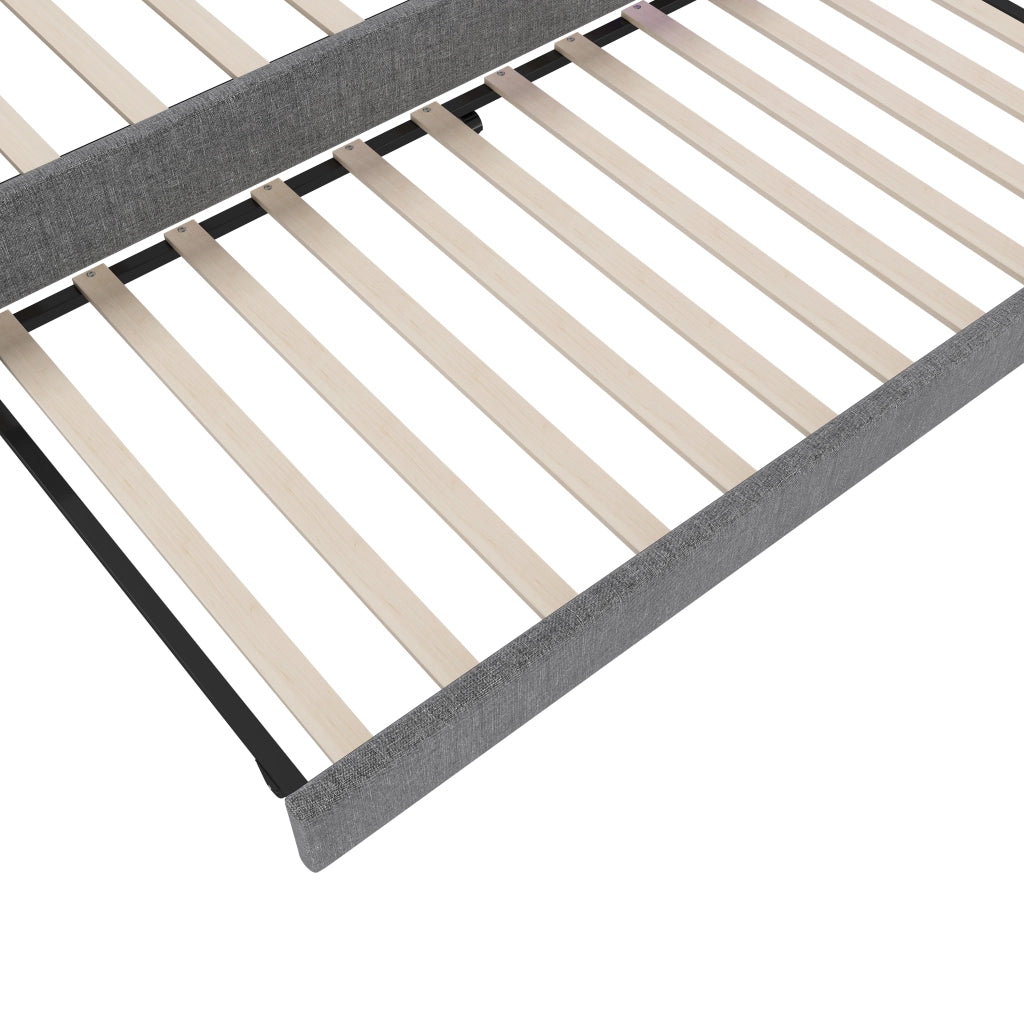 Letto con letto estraibile 90 × 200 cm con vani portaoggetti USB e Type-C luce LED in lino e MDF grigio