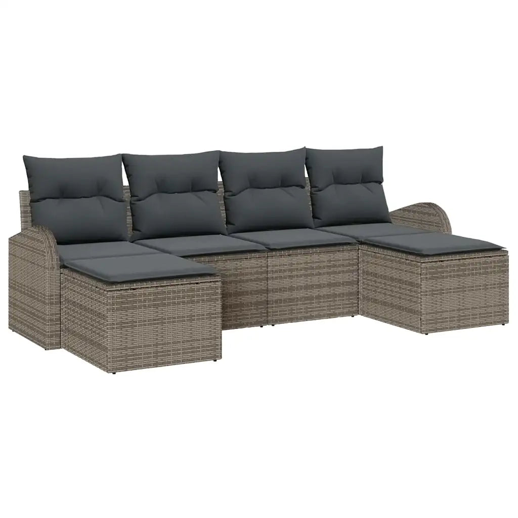 Set Divano da Giardino 6 pcs Grigio Rattan in Polipropilene