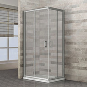 Box doccia angolare 70x120 con doppia porta scorrevole cristallo trasparente e profili cromati Geo