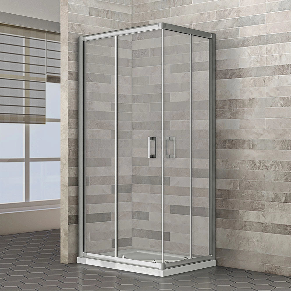 Box doccia angolare 70x120 con doppia porta scorrevole cristallo trasparente e profili cromati Geo
