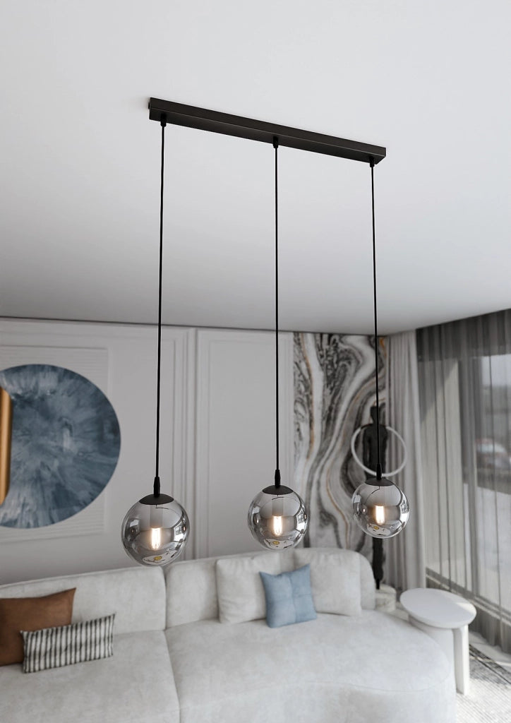 Lampadario Emibig Cosmo 3 luci E14 nero grafite vetro