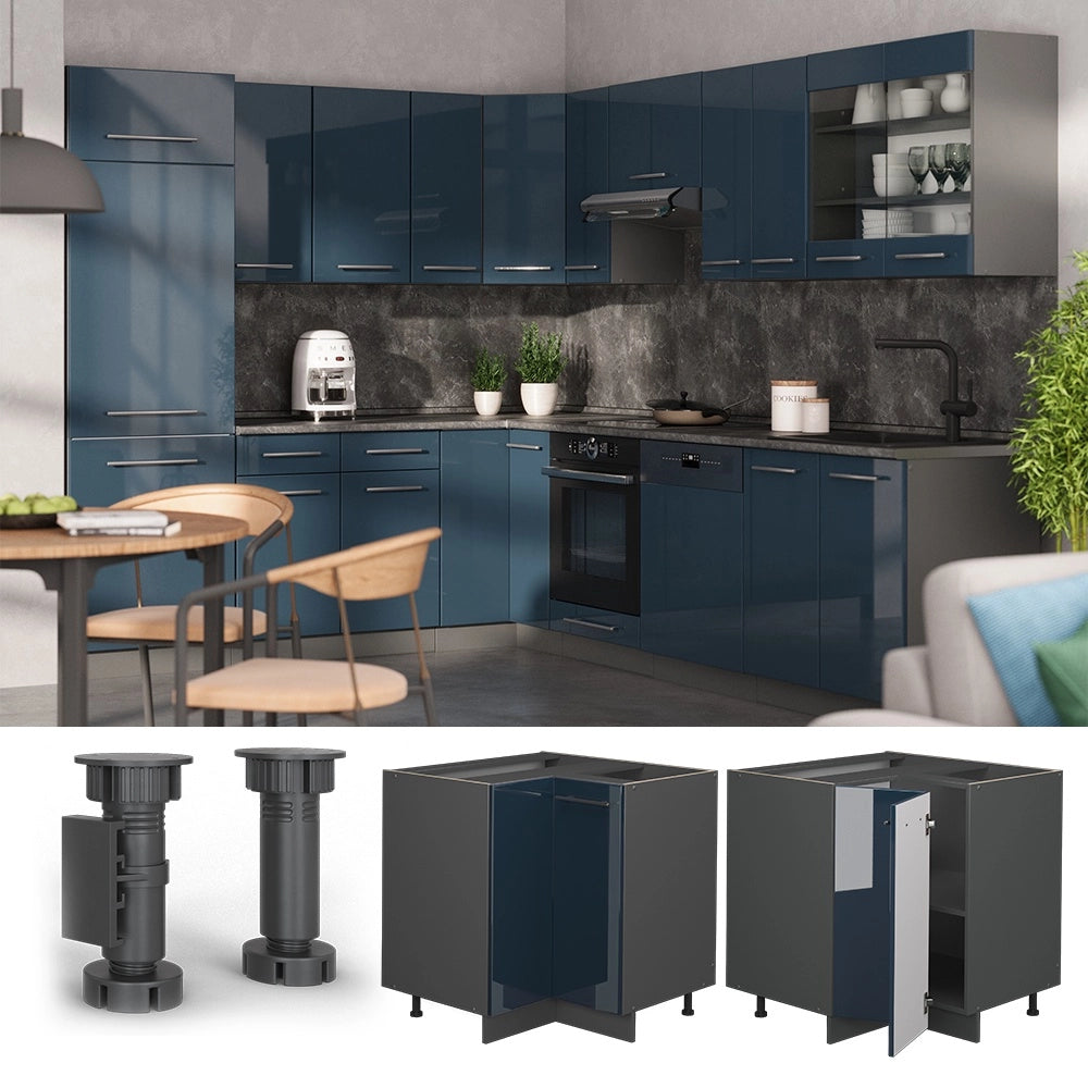 Mobile ad angolo cucina Fame-Line Blu scuro lucido/Antracite 80.5 cm, PL Antracite Vicco
