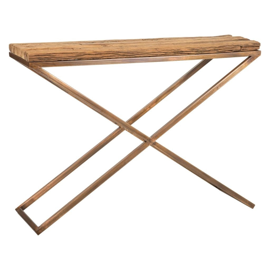 Mobile da ingresso in legno e metallo marrone 112x37x82h
