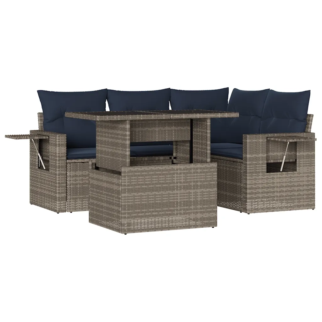 Set Divani da Giardino 5 pz con Cuscini Grigio in Polyrattan 3267881