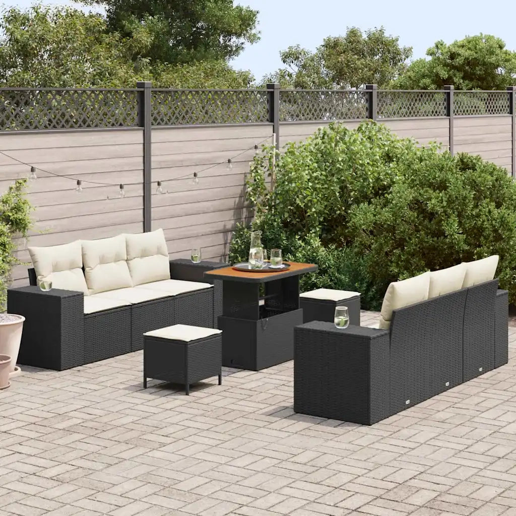 Set Divano da Giardino con archiviazione 9 pcs Nero Poly Rattan