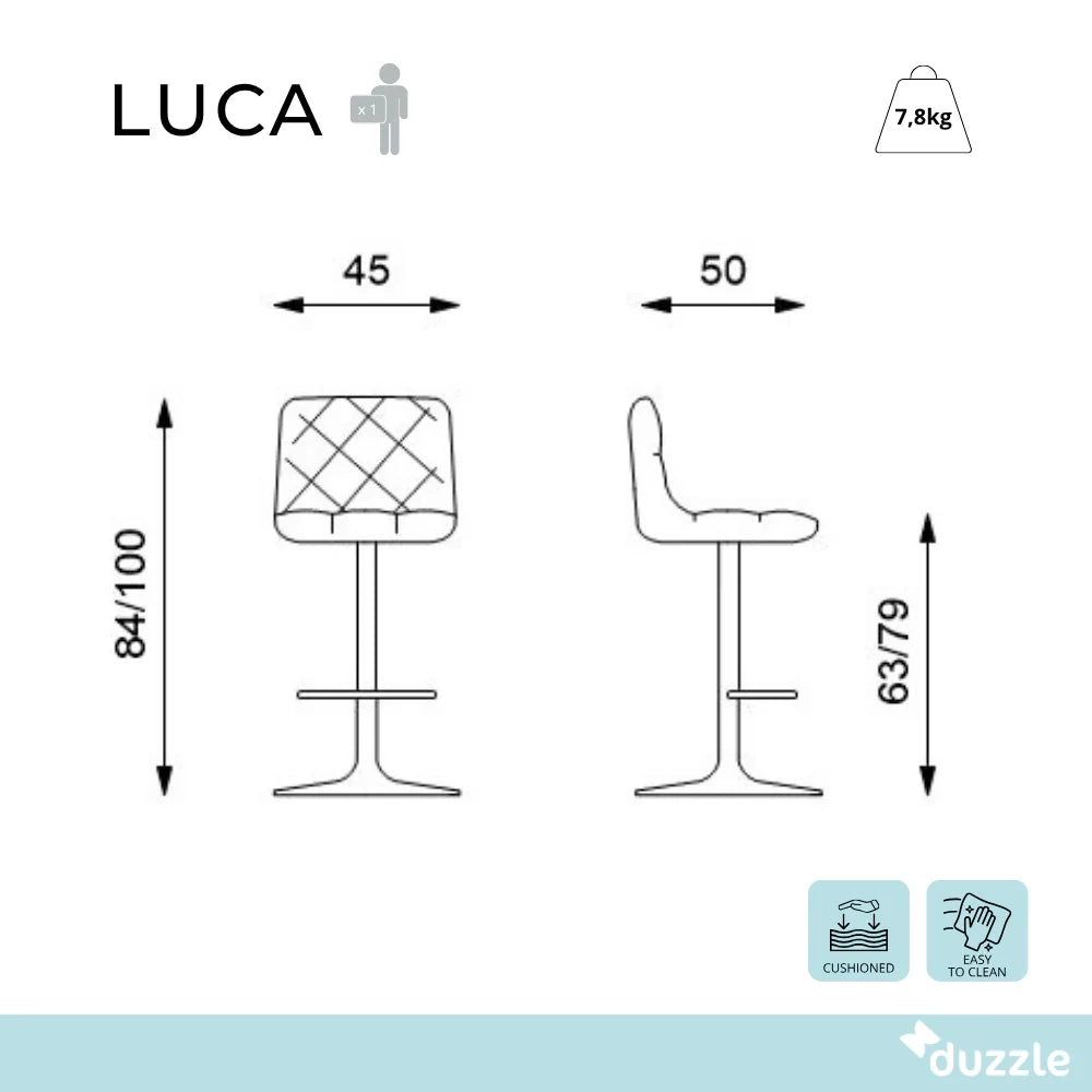 Set di 2 sgabelli da bar e cucina regolabili in altezza in microfibra beige Luca con struttura in metallo e poggiapiedi | Duzzle