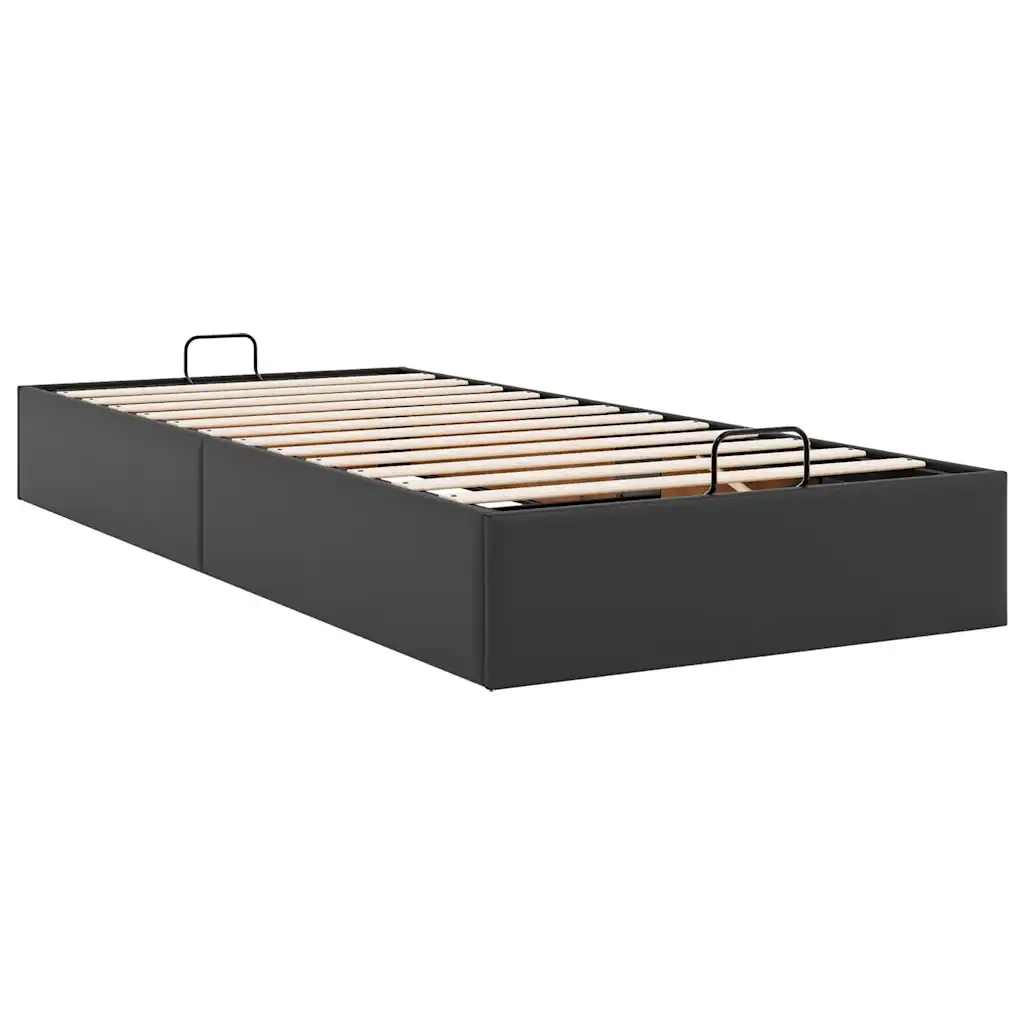 Struttura Letto Pouf senza Materasso-Giroletto con contenitore Nero 90x190 cm Similpelle