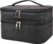 Tas da make-up grande a doppia tas con spazio per pennelli e separatore, nero