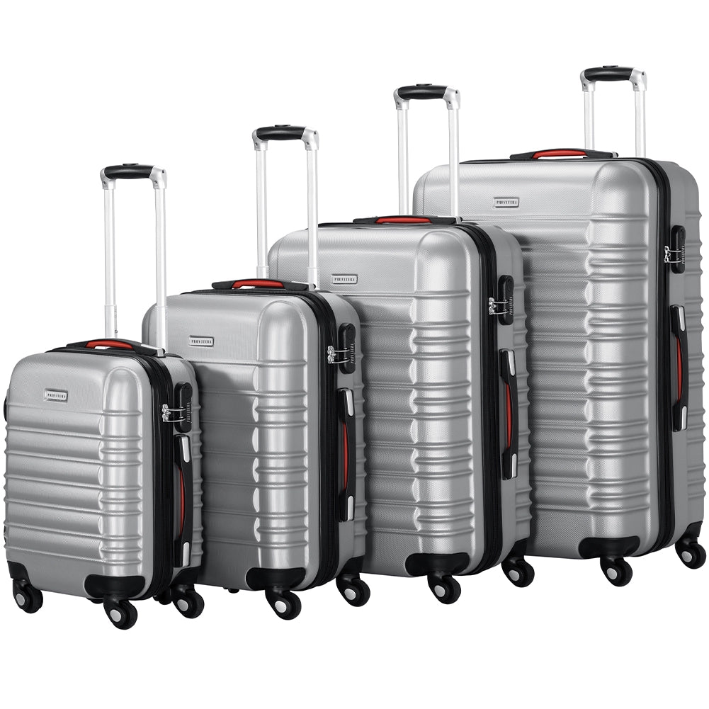 Set 4 Valigie Rigide Trolley Easy Roll Bagaglio a Mano e Stiva da Viaggio in ABS Argento