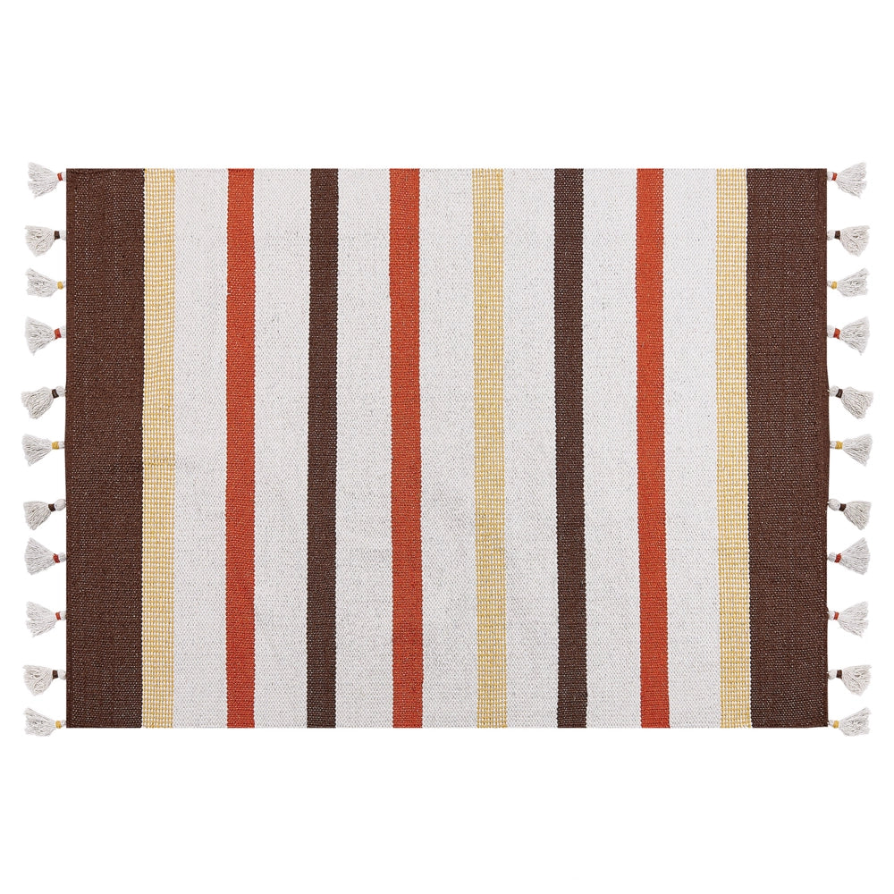 Tappeto marrone e beige strisce cotone 140 x 200 cm rettangolare tessuto a mano