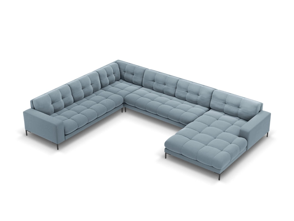 Cosmopolitan Design - Divano panoramico sinistro "Bali" 7 posti in velluto azzurro 