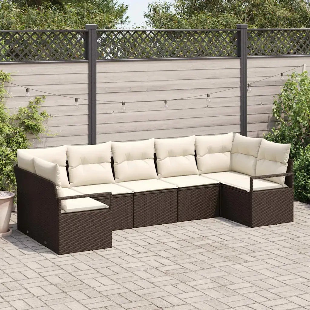 Set Divano da Giardino 7 pcs Marrone e bianco polyrattan 3355197