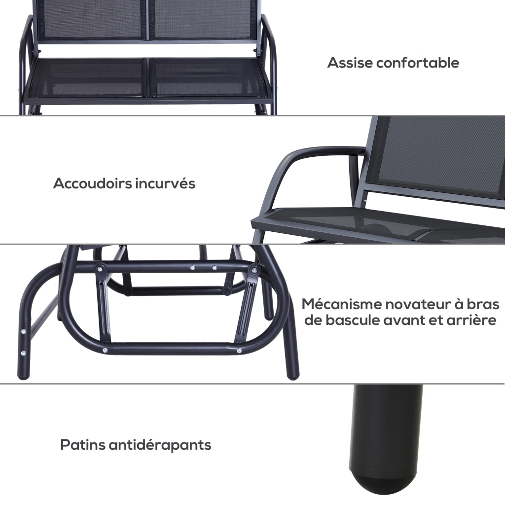 Divanetto da Giardino 2 Posti ¨C Minimal ¨C Nero, Textilene, Metallo
