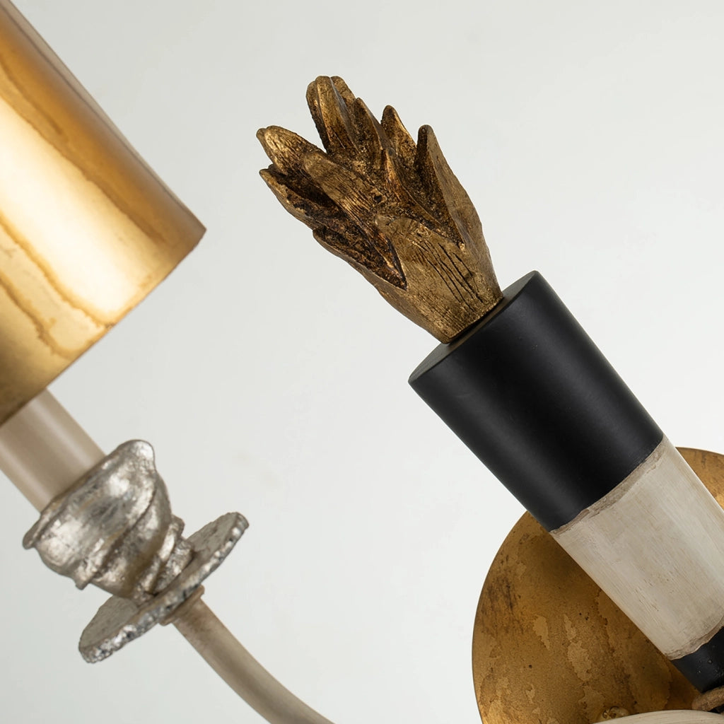 Applique Contemporanea Flambeau Acciaio Oro Nero 2 Luci Design per Soggiorno