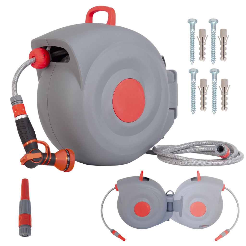 Avvolgitubo da Giardino 30m con Testa Spray 9 Funzioni ¨C MINIMAL ¨C Parete, Antirugine, Resistente UV