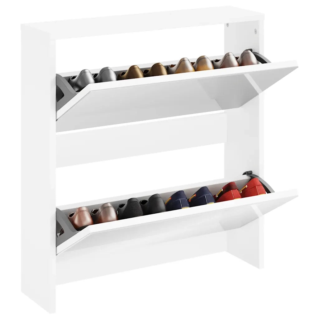Scarpiera con 2 Ripiani e Specchio Bianco 63x17x67 cm 243046